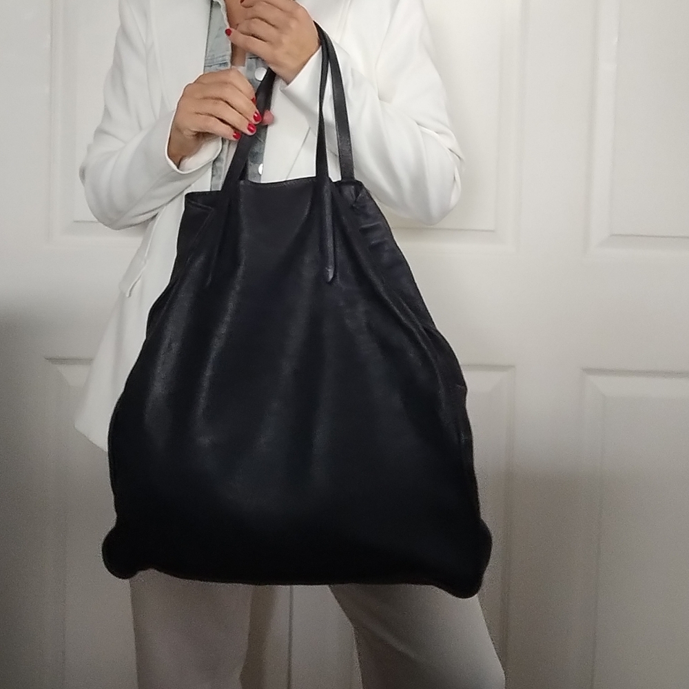 Theory Navy Leather Tote